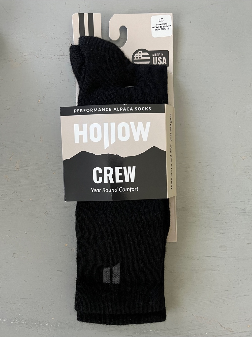 NEW Hollow Crew Performance Alpaca Wool Blend Year Round Socks Made in USA Large